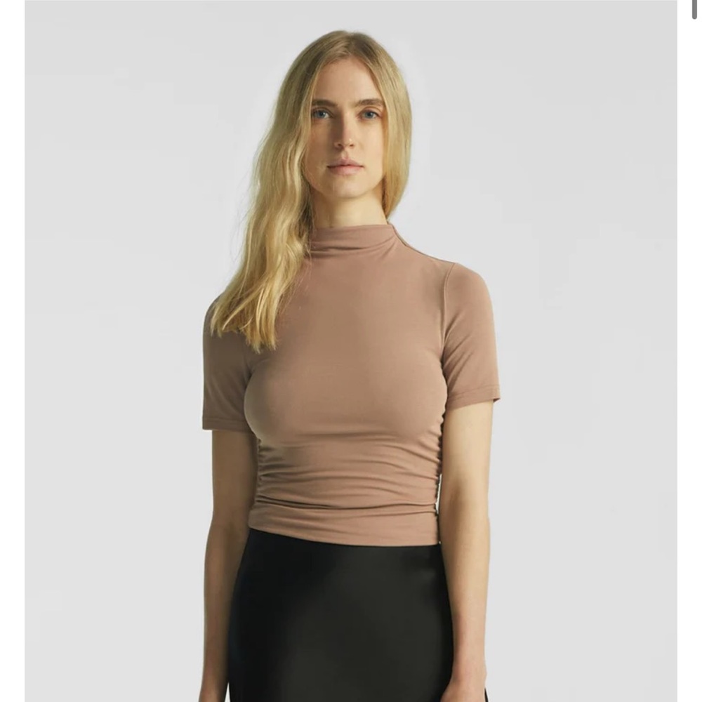 OGL Nude/Taupe Mock Neck Short Sleeve Crop Top